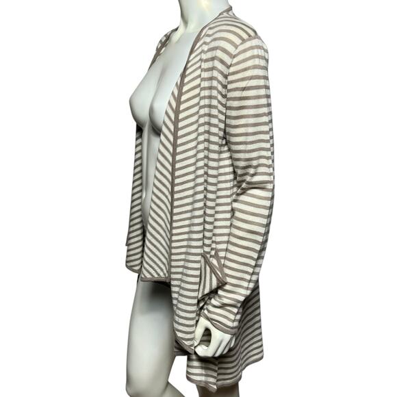 For Cynthia Long Cardigan Tan Stripe Open Front Lightweight Sweater Size L - Picture 9 of 9